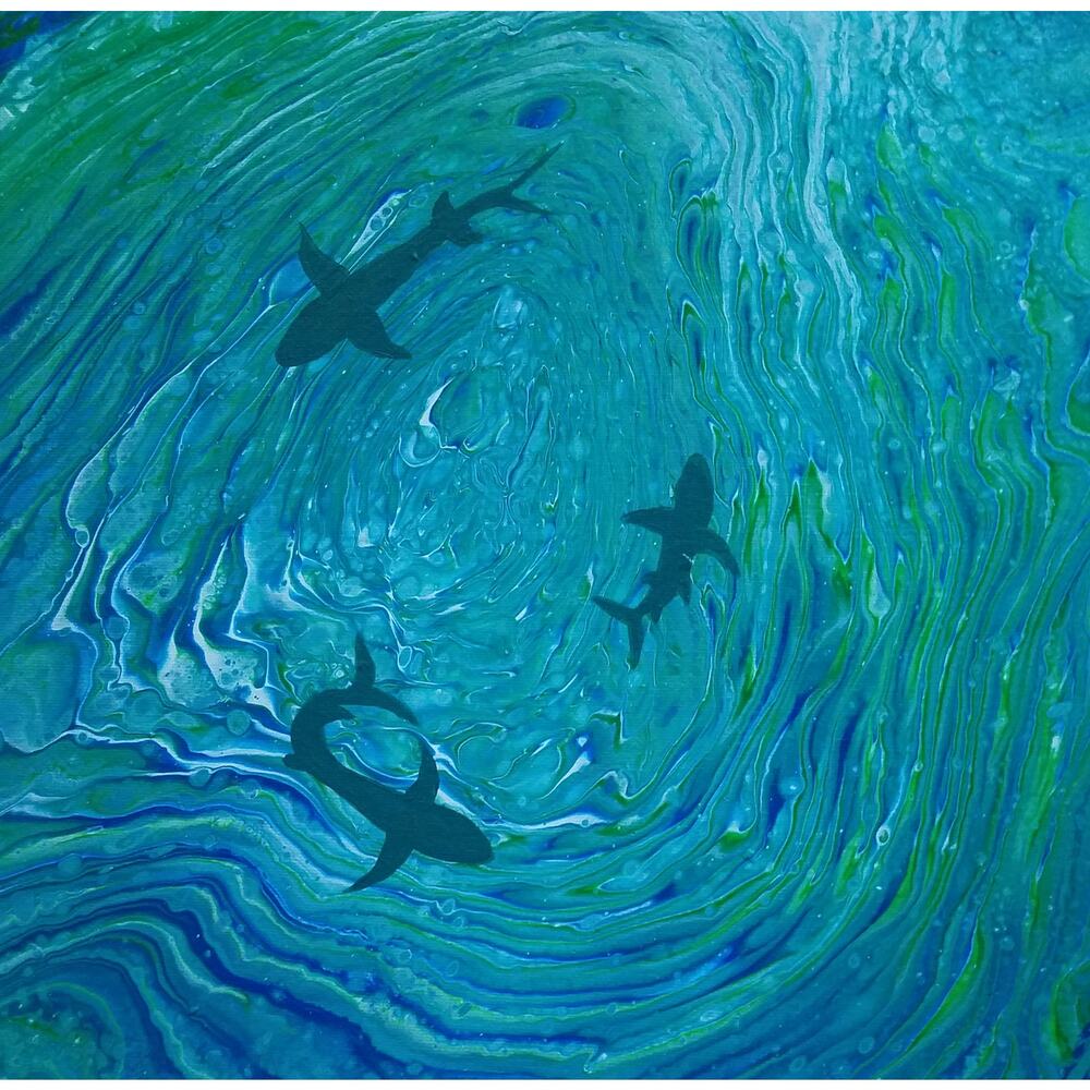 Sharks Circling Art Print from my Original Work 12" x 12" Acid Free